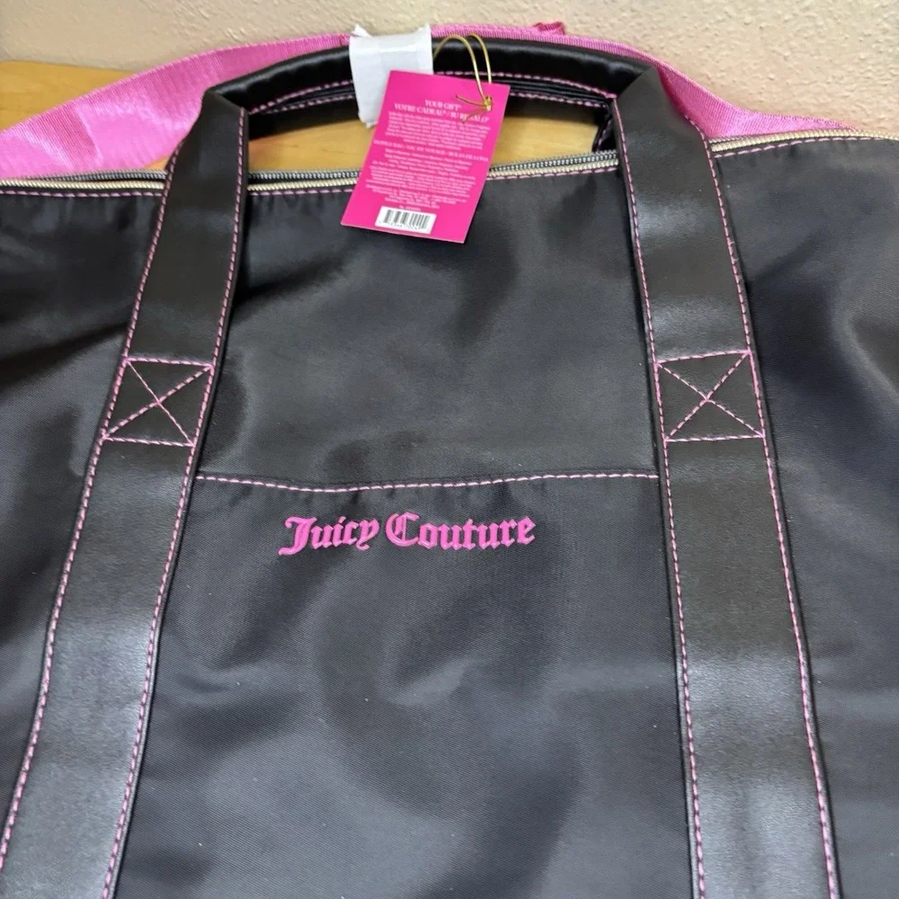 NWT Juicy Couture Perfumes Black Duffle Weekend Bag with Pink‎ Logo  & Strap